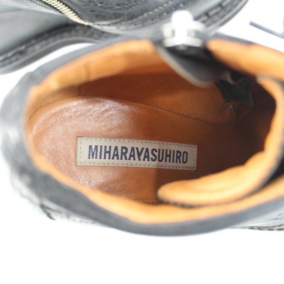 Mihara Yasuhiro Black Brogue Wedge Boots 6.5 Lace Up Platform Oxford Zip Japan - Picture 12 of 13